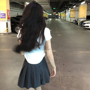 Pure desire style V - neck short - sleeved T-shirt for women in summer 2025 new slim fit hot girl short irregular bottoming top - Negative Apparel