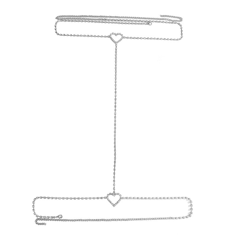 Rhinestone heart leg chain - Negative Apparel