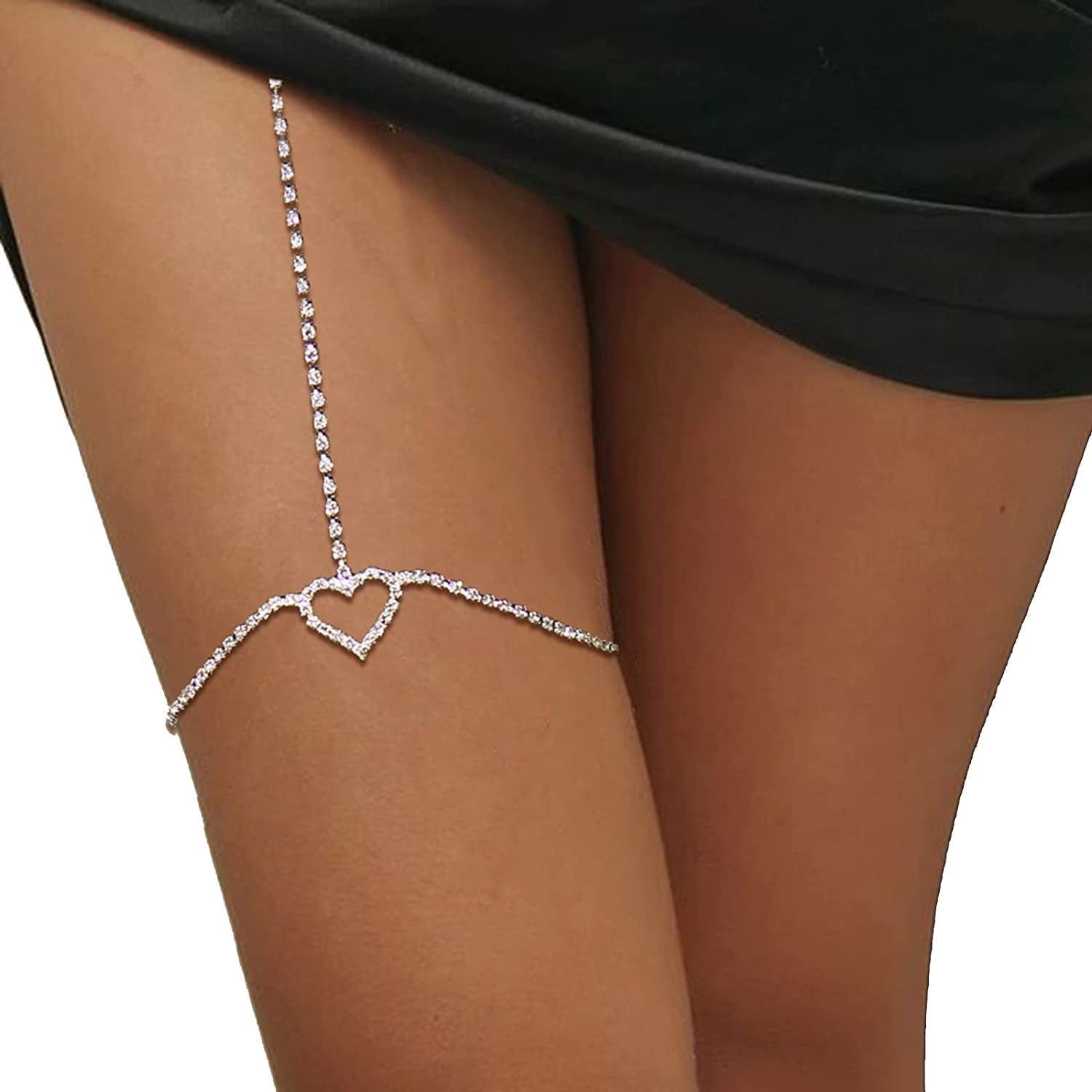 Rhinestone heart leg chain - Negative Apparel
