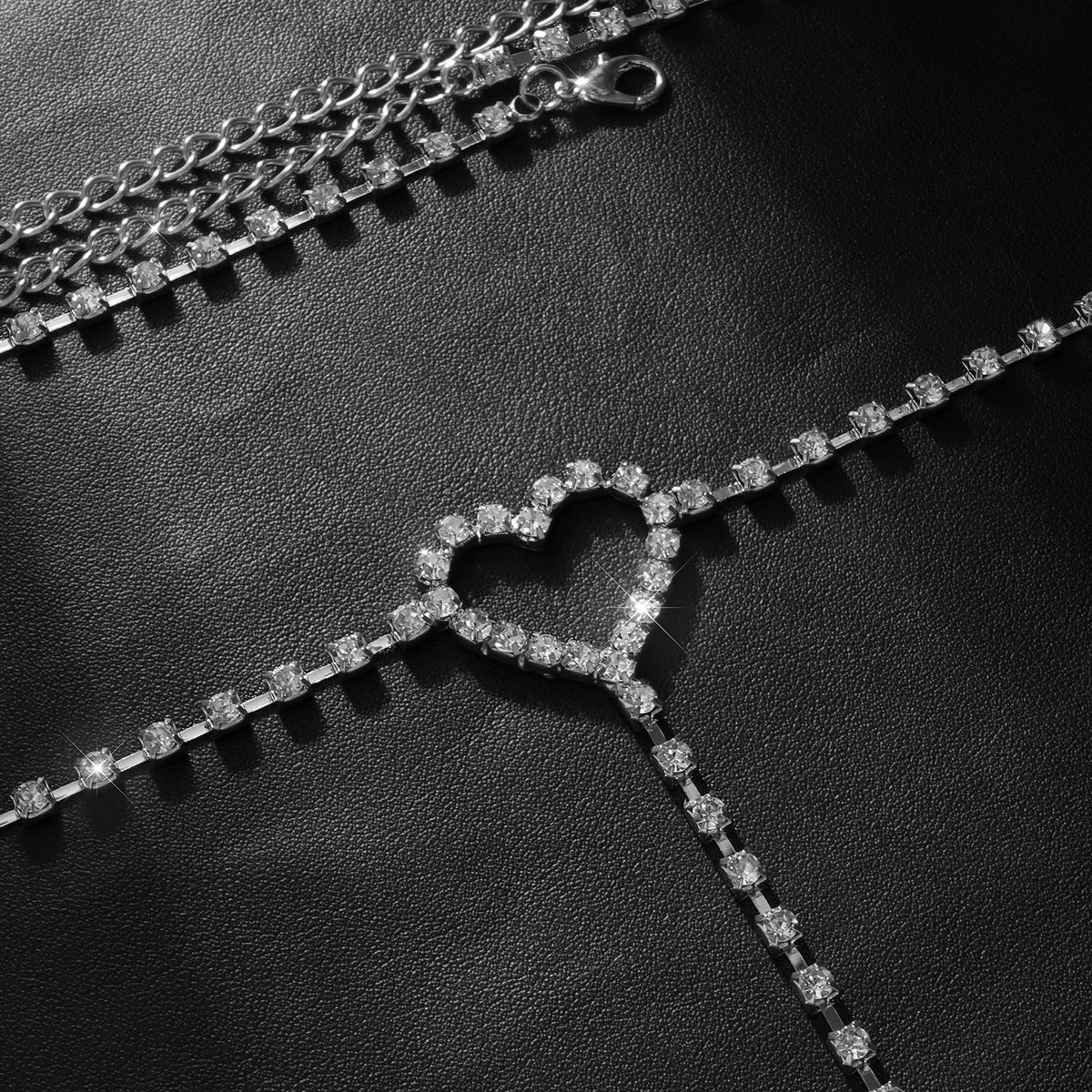 Rhinestone heart leg chain - Negative Apparel