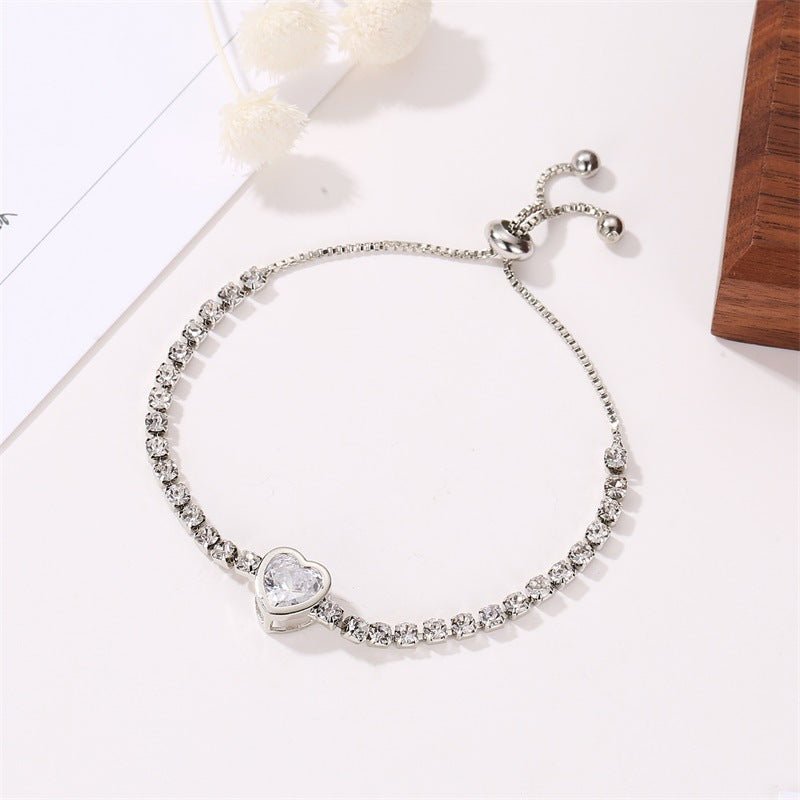 Rose gold heart zircon bracelet versatile high - end female alloy diamond ladies bracelet bracelet jewelry - Negative Apparel