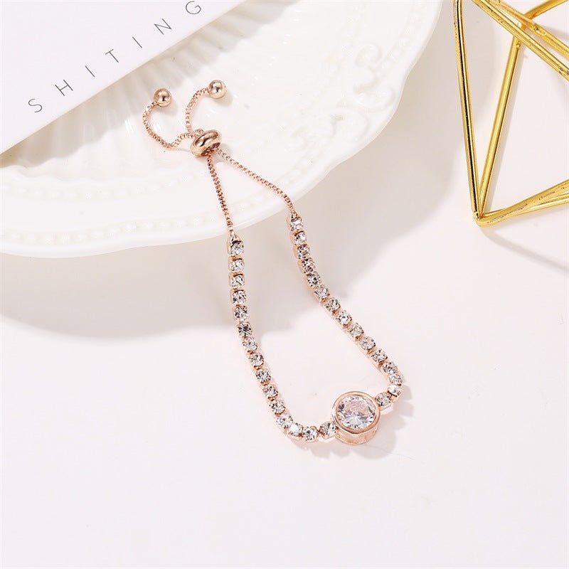 Rose gold heart zircon bracelet versatile high - end female alloy diamond ladies bracelet bracelet jewelry - Negative Apparel