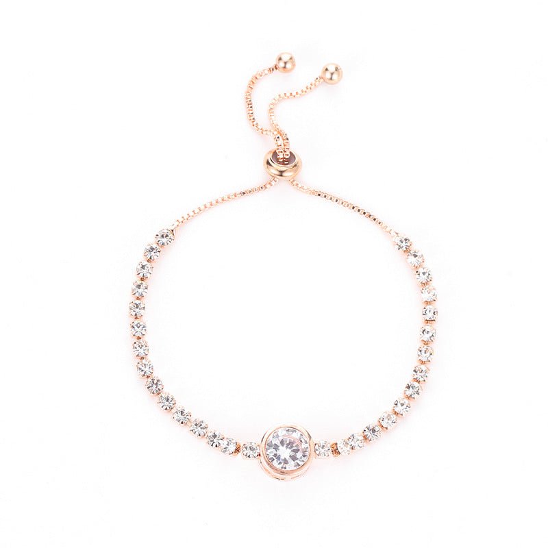 Rose gold heart zircon bracelet versatile high - end female alloy diamond ladies bracelet bracelet jewelry - Negative Apparel