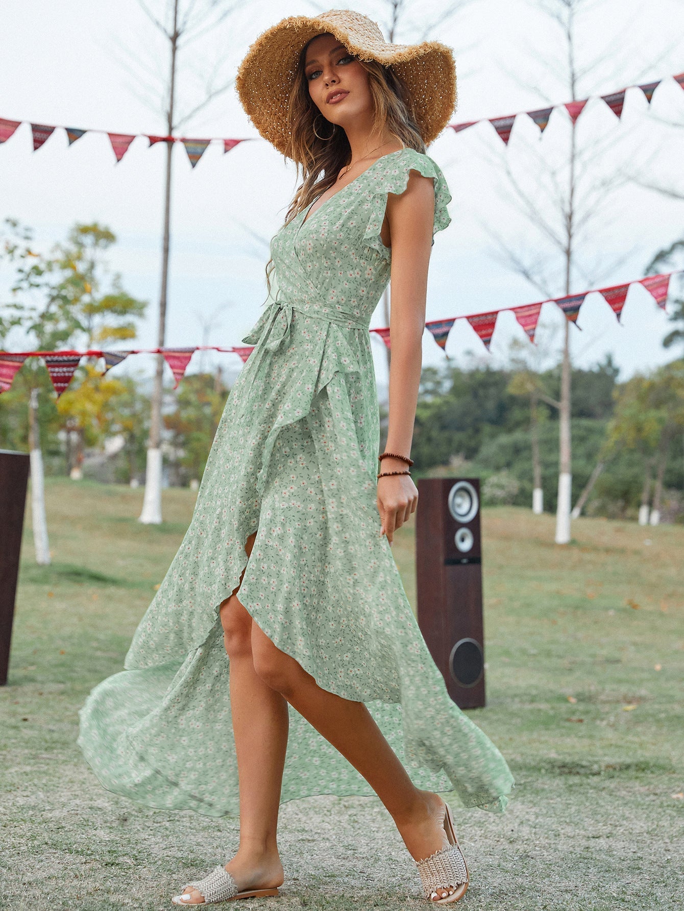 Self - designed V - neck Bohemian holiday style slim lace dress - Negative Apparel