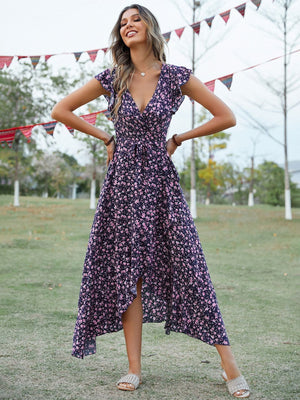 Self - designed V - neck Bohemian holiday style slim lace dress - Negative Apparel