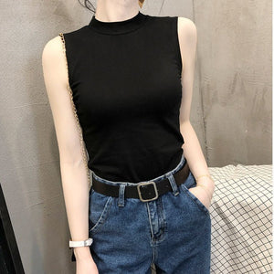 Sleeveless small half high collar camisole vest women's tight inner wear bottoming shirt outer wear fashionable tops women's trendy top - Negative Apparel