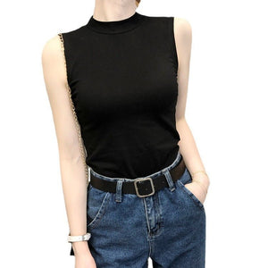 Sleeveless small half high collar camisole vest women's tight inner wear bottoming shirt outer wear fashionable tops women's trendy top - Negative Apparel