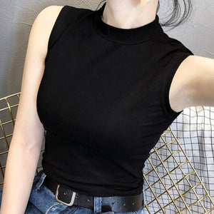 Sleeveless small half high collar camisole vest women's tight inner wear bottoming shirt outer wear fashionable tops women's trendy top - Negative Apparel
