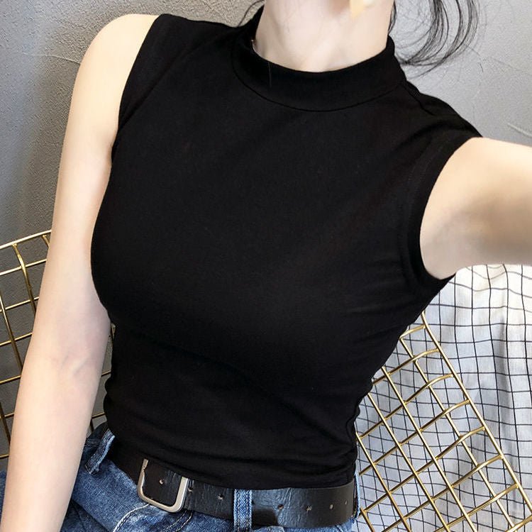 Sleeveless small half high collar camisole vest women's tight inner wear bottoming shirt outer wear fashionable tops women's trendy top - Negative Apparel