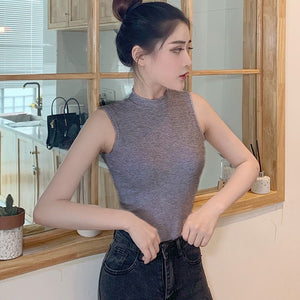 Sleeveless small half high collar camisole vest women's tight inner wear bottoming shirt outer wear fashionable tops women's trendy top - Negative Apparel