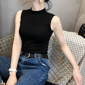Sleeveless small half high collar camisole vest women's tight inner wear bottoming shirt outer wear fashionable tops women's trendy top - Negative Apparel