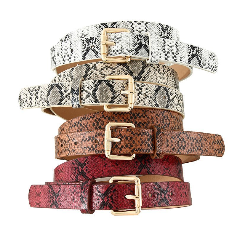 Snake pattern belt women's belt jeans versatile ladies decorative black pants belt student simple trendy casual - Negative Apparel