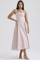 Summer new floral suspender long dress backless print elegant French dress big swing dress - Negative Apparel
