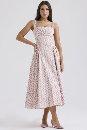 Summer new floral suspender long dress backless print elegant French dress big swing dress - Negative Apparel