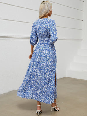 V - neck lantern sleeve waist dress for seaside vacation Bohemian beach dress - Negative Apparel