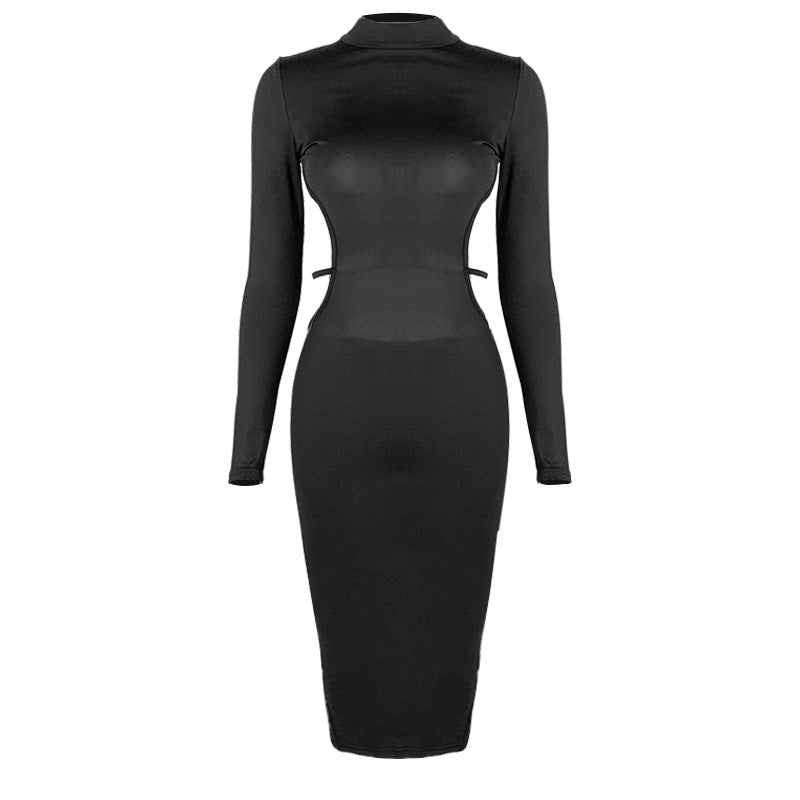 Women's spring fashion new sexy backless high collar long sleeve dress - Negative Apparel